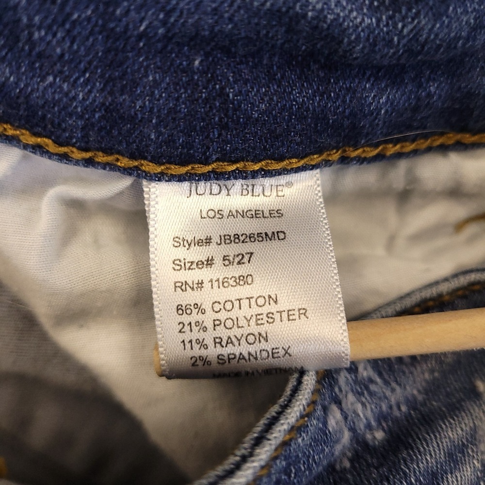 Judy Blue Patchwork Skinny Jeans Womens Sz 5 (28x27) Mid Rise Stretch Distressed - Picture 4 of 9